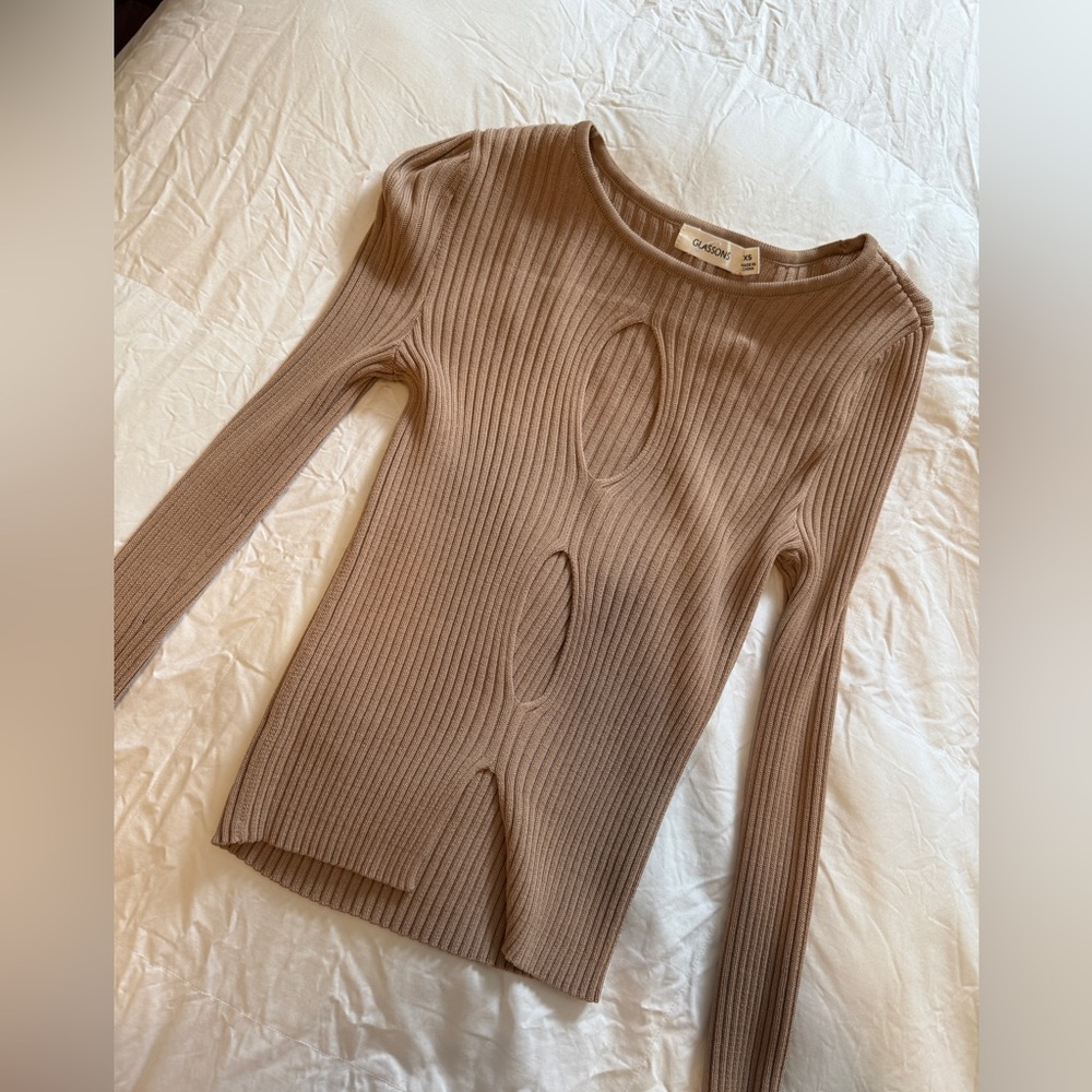 Glassons Tan Ribbed Keyhole Knit Top - Picture 5 of 6